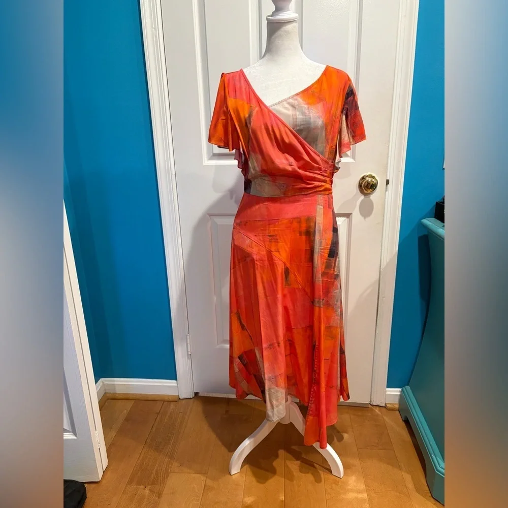 Tracy Reese silk midi dress surplice uneven hem orange sz 4